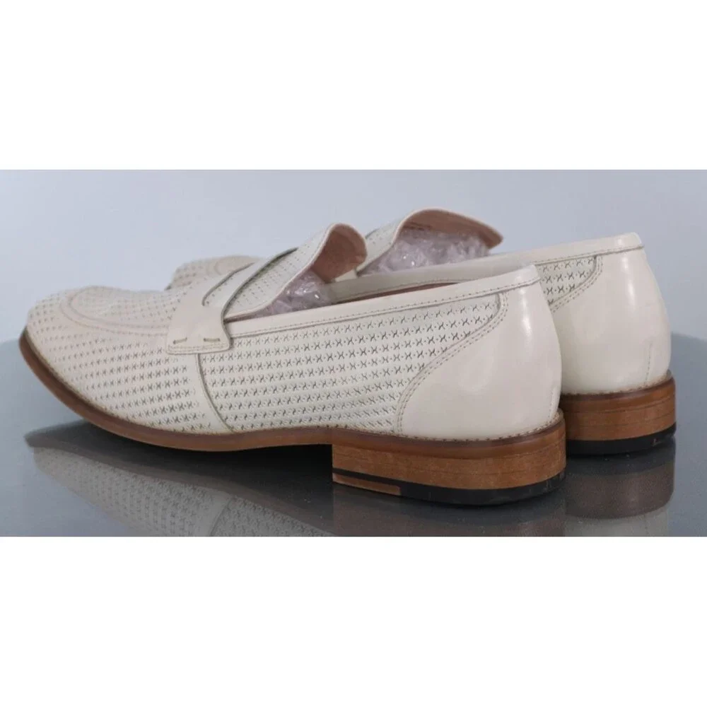 Stacy Adams Belvan Men's Moc Toe Penny Loafers Shoes Sz 9.5 M Perforated Leather